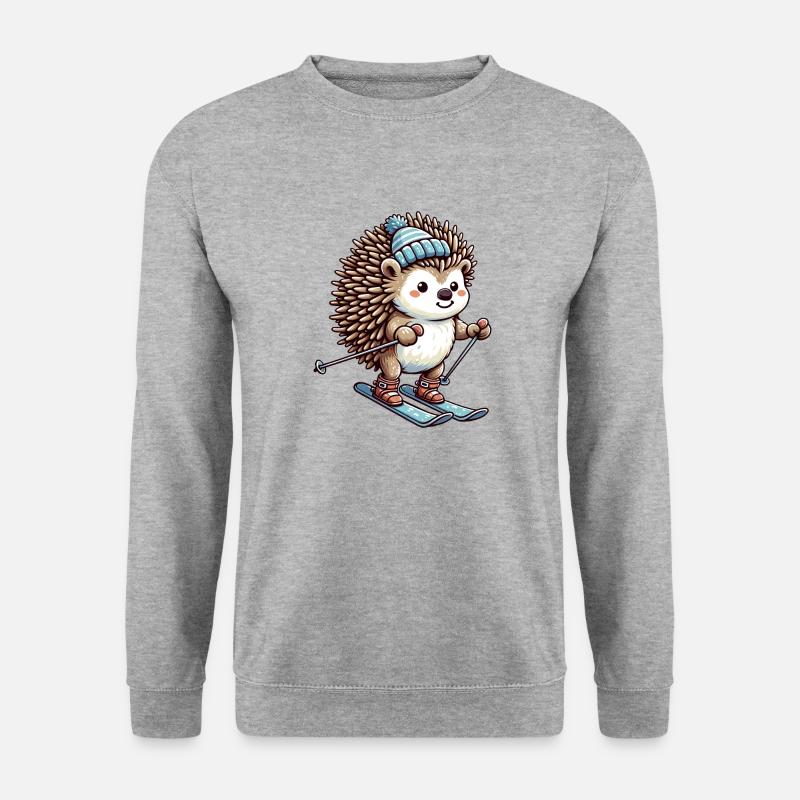 Igel Ski Skifahrer Skiurlaub Süß Comic - Unisex Pullover - Weißgrau meliert