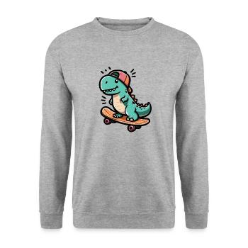 Dino Skater - Cooler sk8 raptor - Unisex Pullover - Weißgrau meliert - Vorne - Alina (178cm) & Michal (187cm)