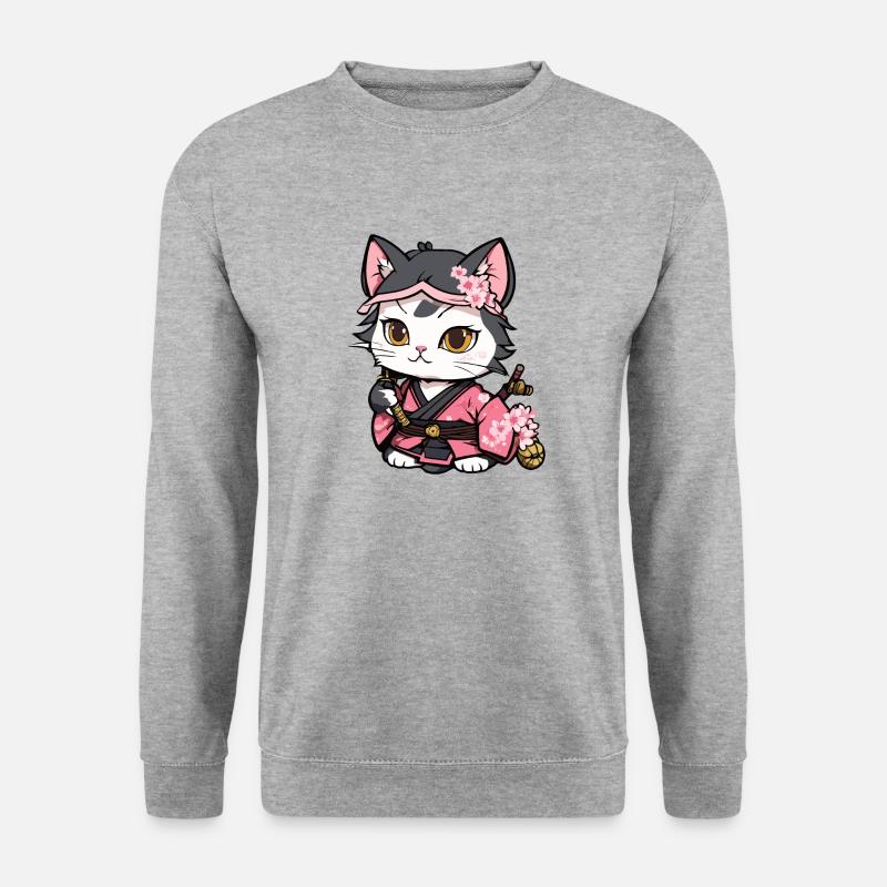 Samurai Cat & Cherry Blossoms #12 - Unisex Sweatshirt - salt & pepper