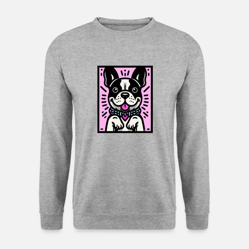 Niedlicher Frenchie - Pink - Unisex Pullover - Weißgrau meliert