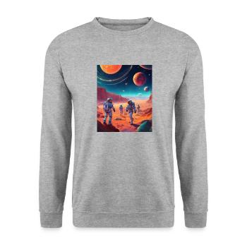 Astronauten auf dem Mars: Digitale Illustration - Unisex Pullover - Weißgrau meliert - Vorne - Alina (178cm) & Michal (187cm)