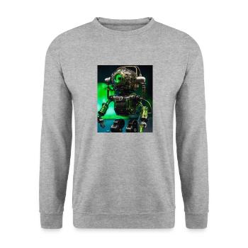 Digitale Kunst eines Roboter-Mikrofons - Unisex Pullover - Weißgrau meliert - Vorne - Alina (178cm) & Michal (187cm)