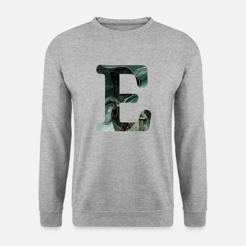Grün marmorierter Buchstabe E - Unisex Pullover - Weißgrau meliert