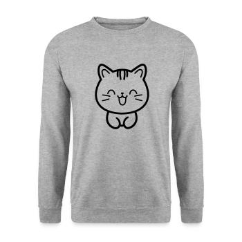 Katze - Unisex Pullover - Weißgrau meliert - Vorne - Alina (178cm) & Michal (187cm)