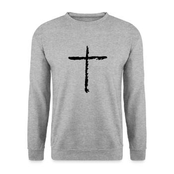kreuz - Unisex Pullover - Weißgrau meliert - Vorne - Alina (178cm) & Michal (187cm)