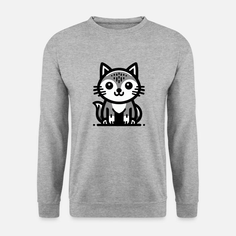 Niedliche Cartoon-Katze - Unisex Pullover - Weißgrau meliert