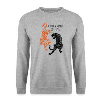Be Wild And Humble - Tiger Leopard Illustration - Unisex Sweatshirt - salt & pepper - Front - Alina (178cm) & Michal (187cm)