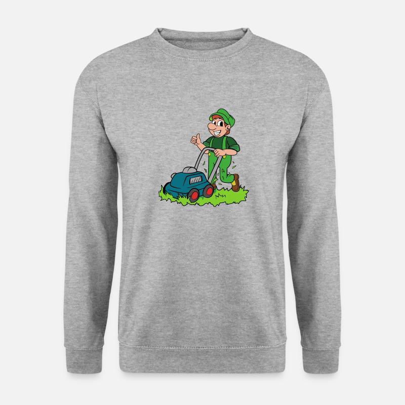 Gärtner mit Rasenmäher - Unisex Pullover - Weißgrau meliert