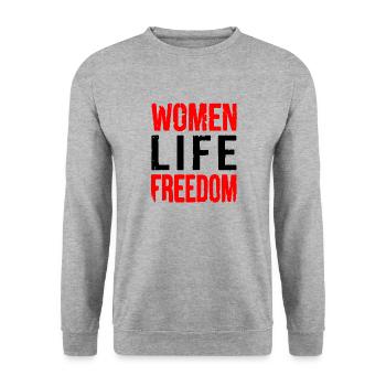 Women life freedom iran - Unisex Sweatshirt - salt & pepper - Front - Alina (178cm) & Michal (187cm)