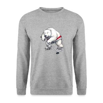 Conception de joueur de hockey sur glace Polar Bear - Sweat-shirt Unisexe - gris chiné - Devant - Alina (178cm) & Michal (187cm)