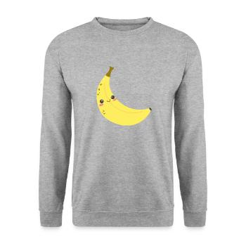 Happy Banane optimal für Kinder - Unisex Pullover - Weißgrau meliert - Vorne - Alina (178cm) & Michal (187cm)