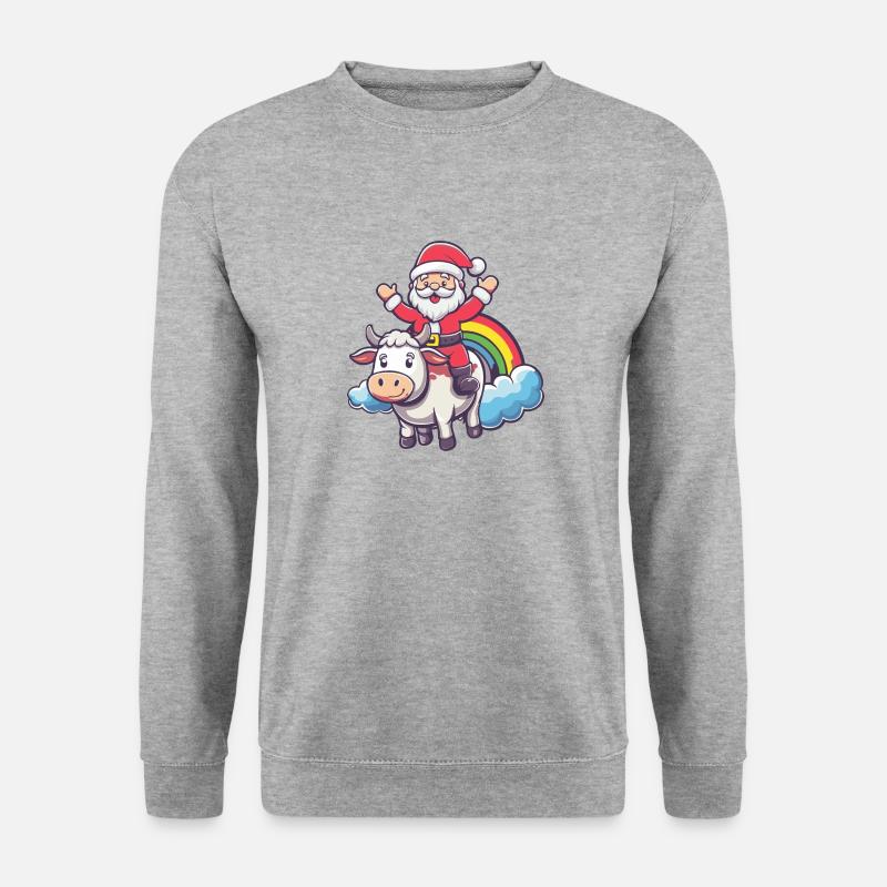 Kuh Weihnachtsmann Regenbogen - Unisex Pullover - Weißgrau meliert