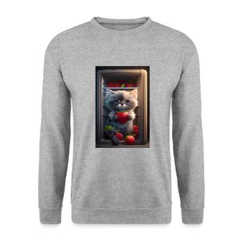 Cute cat in the fridge - Unisex Sweatshirt - salt & pepper - Front - Alina (178cm) & Michal (187cm)