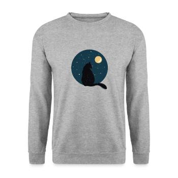 Black cat in front of moon. Gift idea - Unisex Sweatshirt - salt & pepper - Front - Alina (178cm) & Michal (187cm)