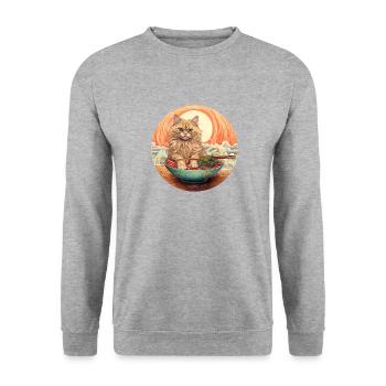 Nudel Katze - Unisex Pullover - Weißgrau meliert - Vorne - Alina (178cm) & Michal (187cm)