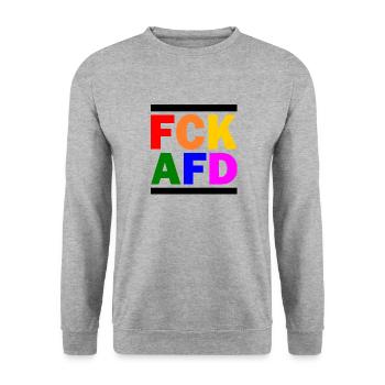 Fck afd - Unisex Pullover - Weißgrau meliert - Vorne - Alina (178cm) & Michal (187cm)
