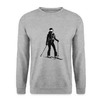 I love Ski - Motivational Design - Unisex Pullover - Weißgrau meliert - Vorne - Alina (178cm) & Michal (187cm)