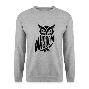Wisdom Owl - Cooles Religionsdesign - Unisex Pullover - Weißgrau meliert - Vorne - Alina (178cm) & Michal (187cm)