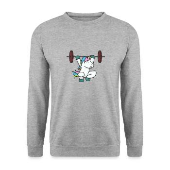 Licorne haltérophile cadeau gym fitness poids - Sweat-shirt Unisexe - gris chiné - Devant - Alina (178cm) & Michal (187cm)