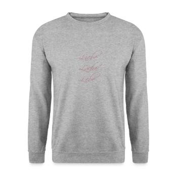 Liebe Lache Lebe - Unisex Pullover - Weißgrau meliert - Vorne - Alina (178cm) & Michal (187cm)