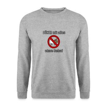 Döner mit alles ohne Schaf - Unisex Pullover - Weißgrau meliert - Vorne - Alina (178cm) & Michal (187cm)