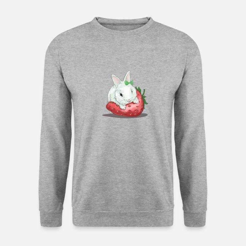 Süßer Hase auf Erdbeere - Unisex Pullover - Weißgrau meliert