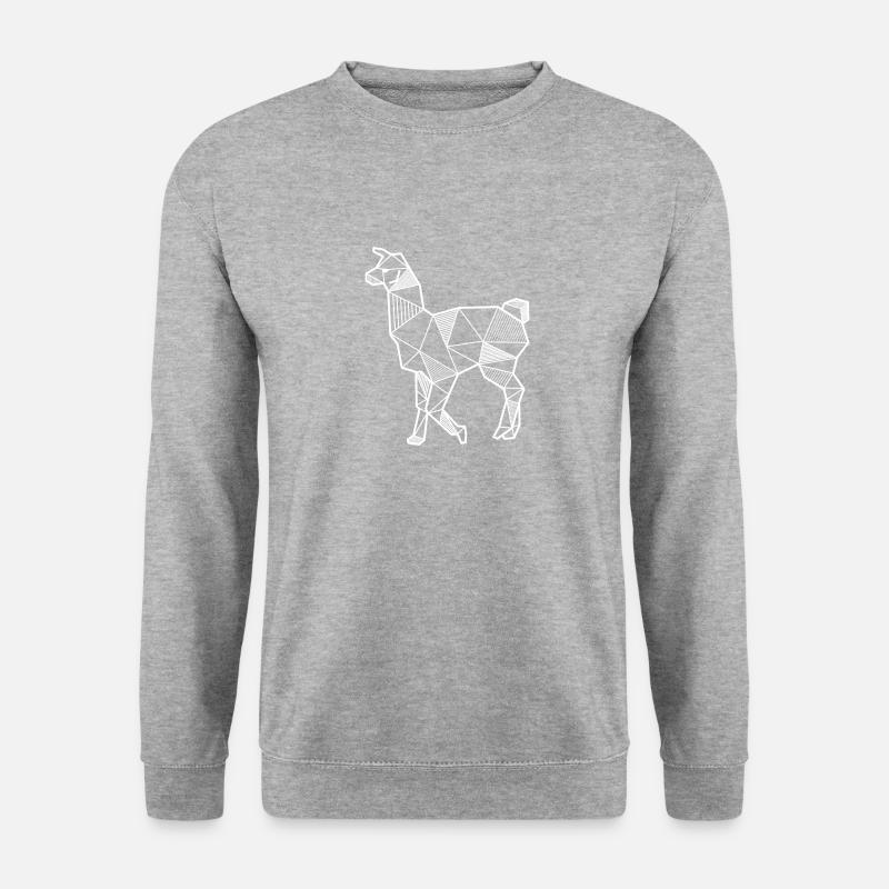 Lama Tier Geschenk Alpaka geometrisch Hipster wild - Unisex Pullover - Weißgrau meliert