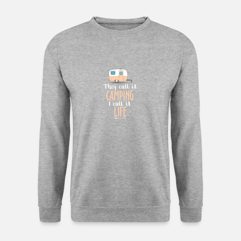 Camping Camper Geschenk Outdoor Wohnwagen - Unisex Pullover - Weißgrau meliert