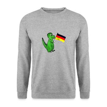 Deutschland Fußball WM Dino - Unisex Pullover - Weißgrau meliert - Vorne - Alina (178cm) & Michal (187cm)