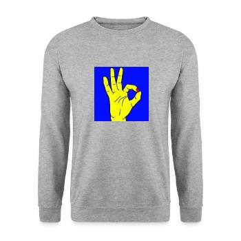 okay blue - Unisex Pullover - Weißgrau meliert - Vorne - Alina (178cm) & Michal (187cm)