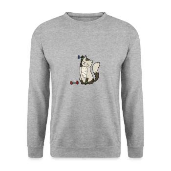 Katze beim Sport - Unisex Pullover - Weißgrau meliert - Vorne - Alina (178cm) & Michal (187cm)