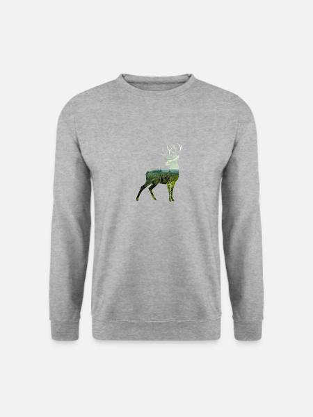 Hirsch Silhoutte - Unisex Pullover - Weißgrau meliert