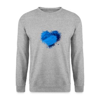 Wasser Welle Splatter Fleck Splash Spritzer Herz - Unisex Pullover - Weißgrau meliert - Vorne - Alina (178cm) & Michal (187cm)