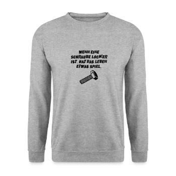 Schraube locker Lustig Geschenk Idee - Unisex Pullover - Weißgrau meliert - Vorne - Alina (178cm) & Michal (187cm)