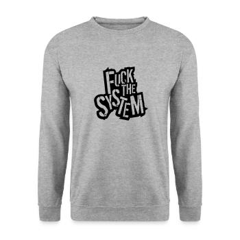 outline outline text rebellious fuck the system logo - Unisex Sweatshirt - salt & pepper - Front - Alina (178cm) & Michal (187cm)