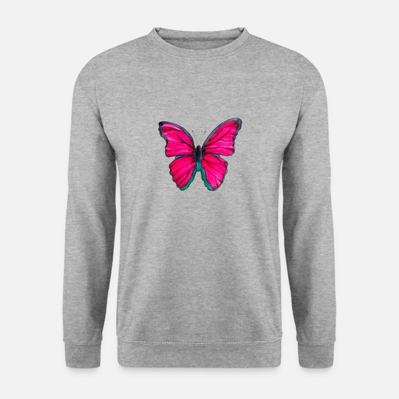 Pinker Schmetterling - Unisex Pullover - Weißgrau meliert