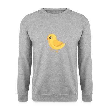 gelbes laufendes Kücken - Unisex Pullover - Weißgrau meliert - Vorne - Alina (178cm) & Michal (187cm)