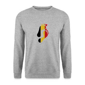 Belgien Flagge Fußabdruck - Unisex Pullover - Weißgrau meliert - Vorne - Alina (178cm) & Michal (187cm)