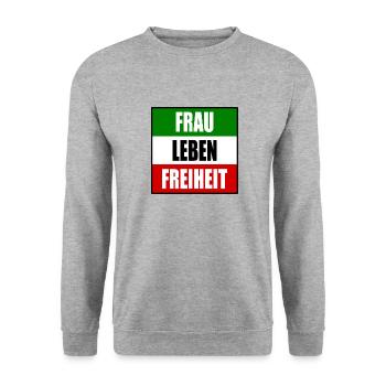 Frau leben freiheit - Unisex Pullover - Weißgrau meliert - Vorne - Alina (178cm) & Michal (187cm)