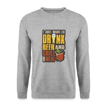 Lustiger Grill-Spruch I Grillen Motiv - Unisex Pullover - Weißgrau meliert - Vorne - Alina (178cm) & Michal (187cm)