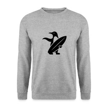 Pinguin Surfer Silhouette Surfen Minimalistisch We - Unisex Pullover - Weißgrau meliert - Vorne - Alina (178cm) & Michal (187cm)