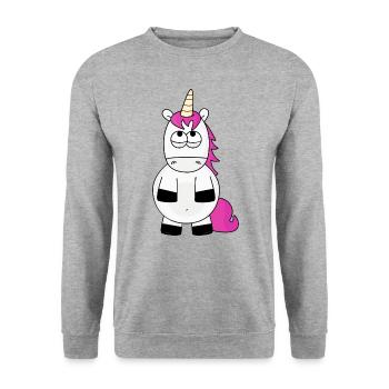 Einhorn rollt mit den Augen - Unisex Pullover - Weißgrau meliert - Vorne - Alina (178cm) & Michal (187cm)