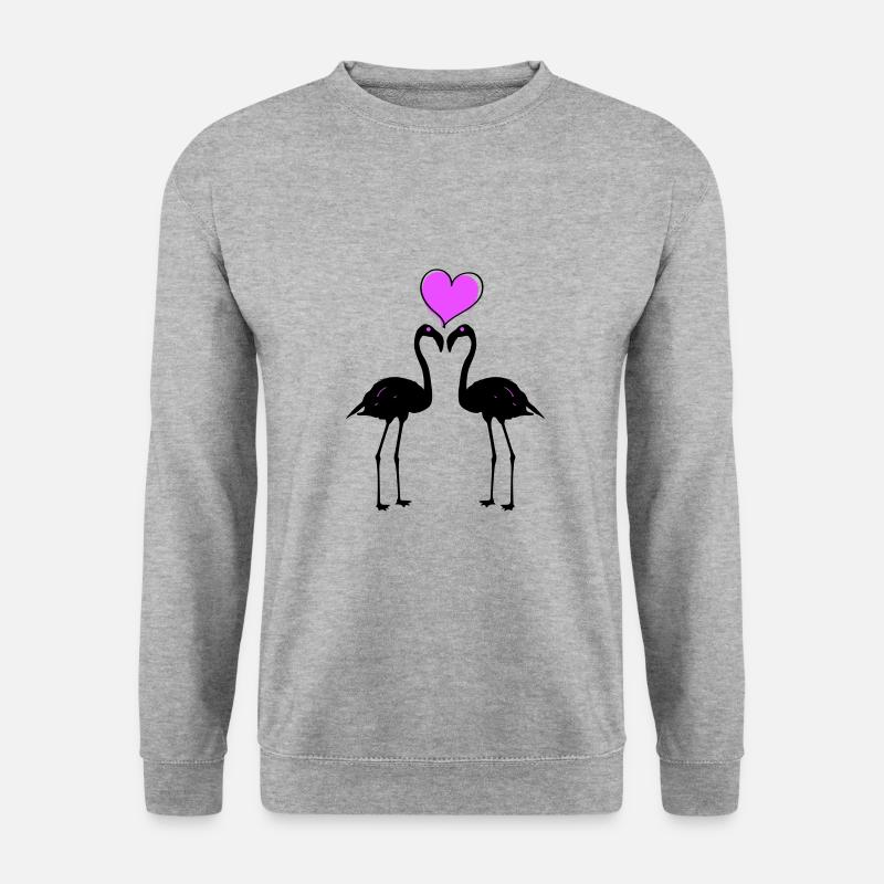 Flamingo Liebe Paar - Unisex Pullover - Weißgrau meliert