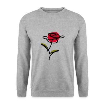 Blume rot one line art Geschenk Muttertag - Unisex Pullover - Weißgrau meliert - Vorne - Alina (178cm) & Michal (187cm)