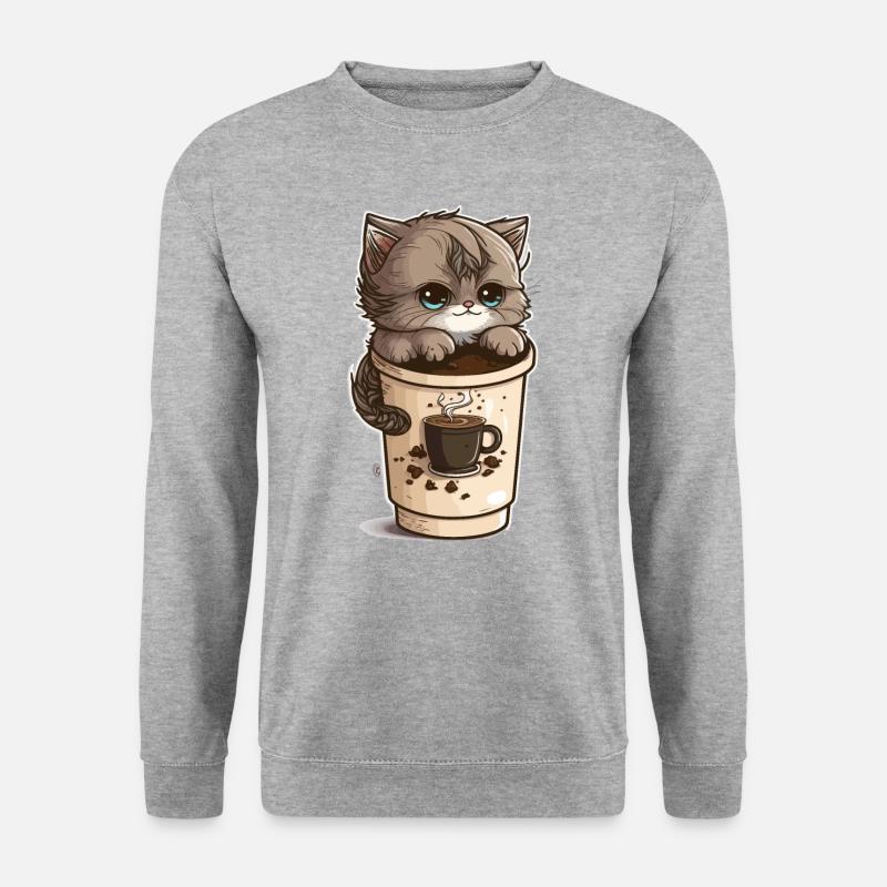 Koffein-Kitty - Unisex Pullover - Weißgrau meliert