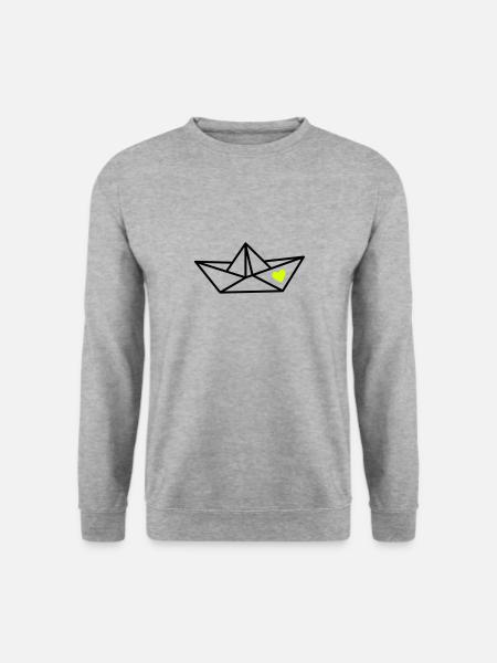 Papierboot mit Herz - Unisex Pullover - Weißgrau meliert