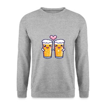 Bier Paar Liebe Herz Valentinstag - Unisex Pullover - Weißgrau meliert - Vorne - Alina (178cm) & Michal (187cm)