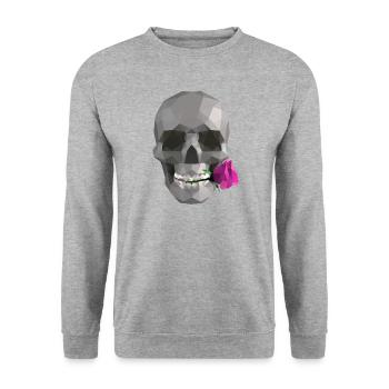 Low Poly Grey Skull – Geometrisch-Romantisch-Gothic - Unisex Pullover - Weißgrau meliert - Vorne - Alina (178cm) & Michal (187cm)