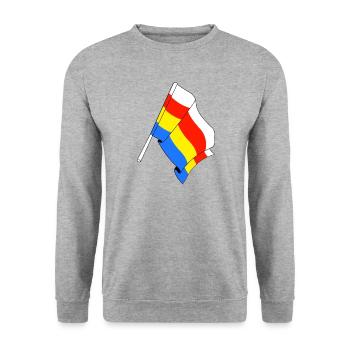 Flagge: Podlachien, Polen - Unisex Pullover - Weißgrau meliert - Vorne - Alina (178cm) & Michal (187cm)