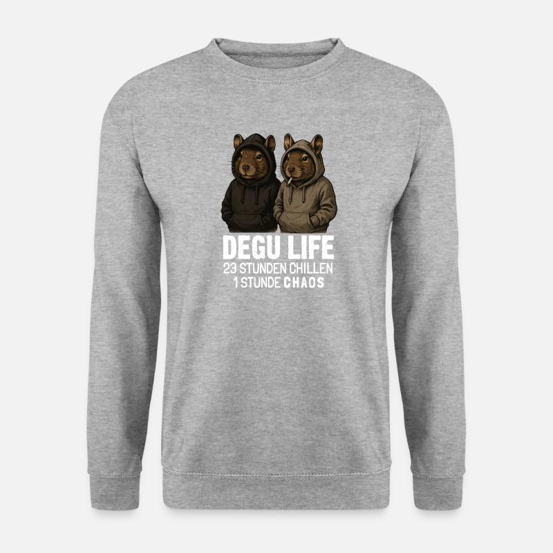 Degu Life 23 Stunden Chillen 1 Stunde Chaos - Unisex Pullover - Weißgrau meliert